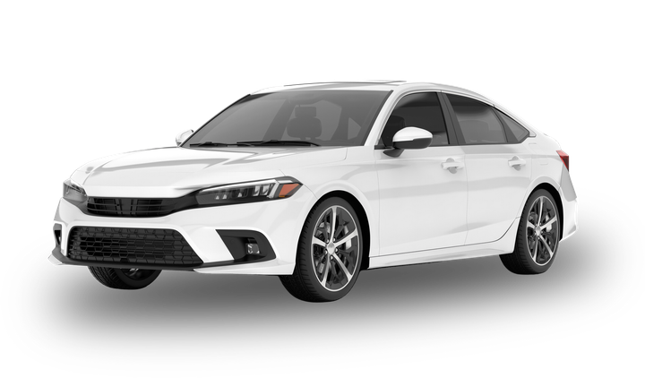 A white 11th-generation Honda Civic sedan viewed from the front three-quarter angle against a white background.