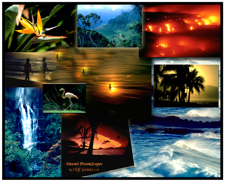 A collage of pictures with one that says ' hawaii ' on it