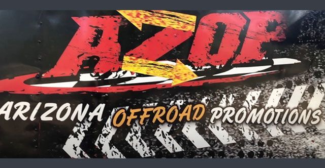 The arizona offroad promotions logo is on a black background