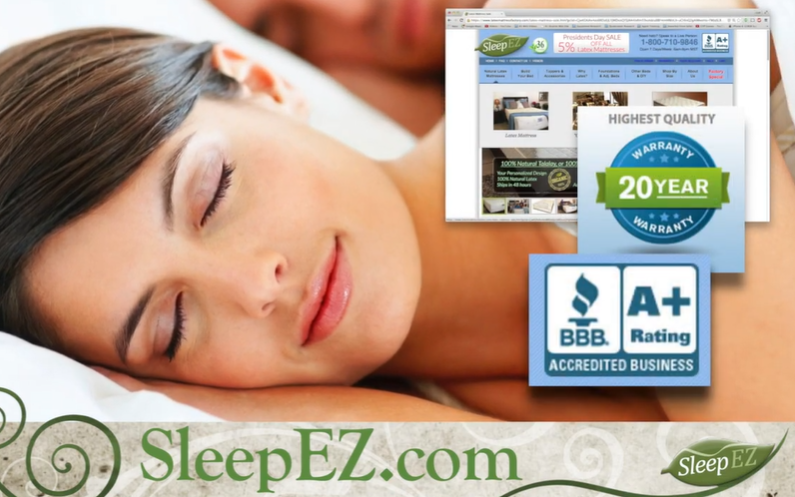 A picture of a woman sleeping next to a website called sleepez.com