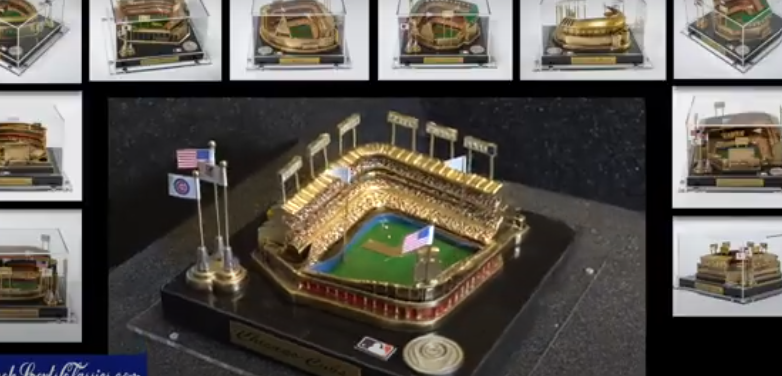 A model of a baseball stadium is sitting on a table.