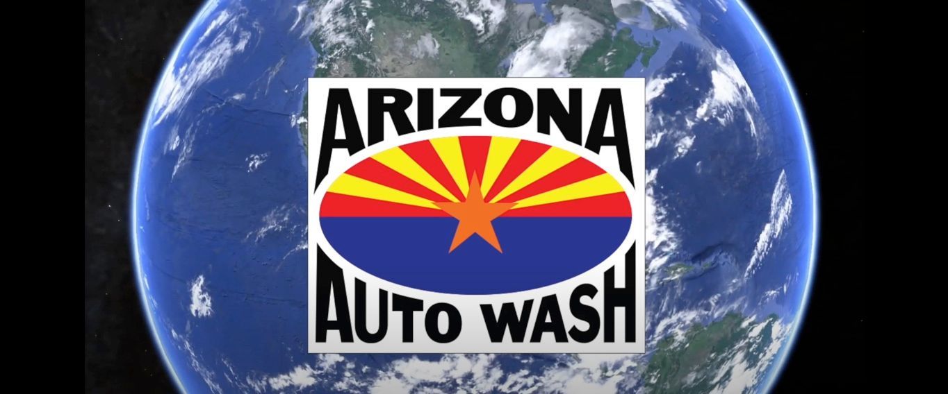 The logo for arizona auto wash is in front of the earth
