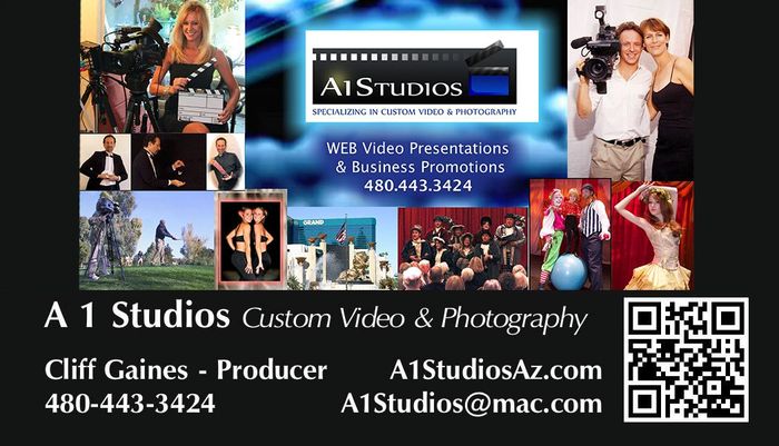 A business card for a1 studios custom video and photography