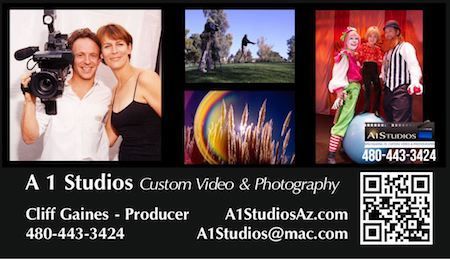 A business card for a1 studios custom video and photography