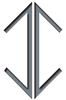 A gray triangle with a shadow on a white background.