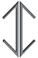 A gray triangle with a shadow on a white background.