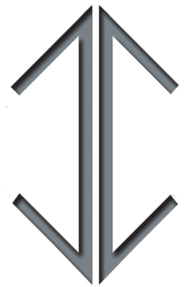 A gray triangle with a shadow on a white background.