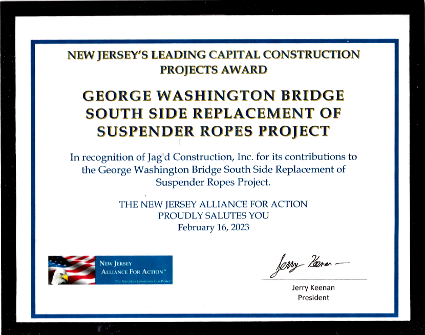 JAG'D Construction, Youngstown, Ohio Award from New Jersey Capital Construction 
