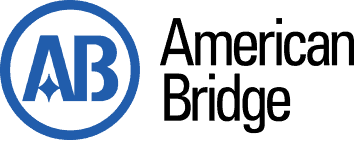 A blue and white logo for american bridge