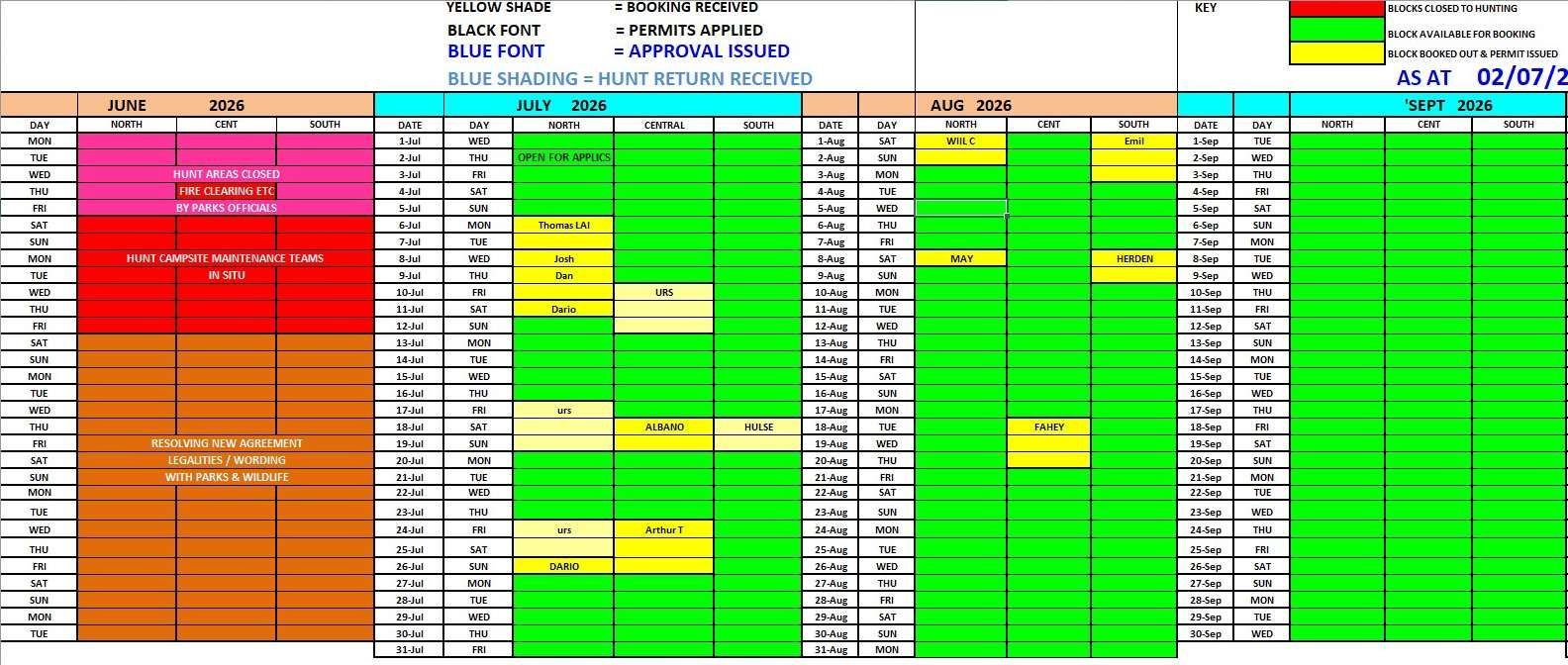 Hunt Schedule