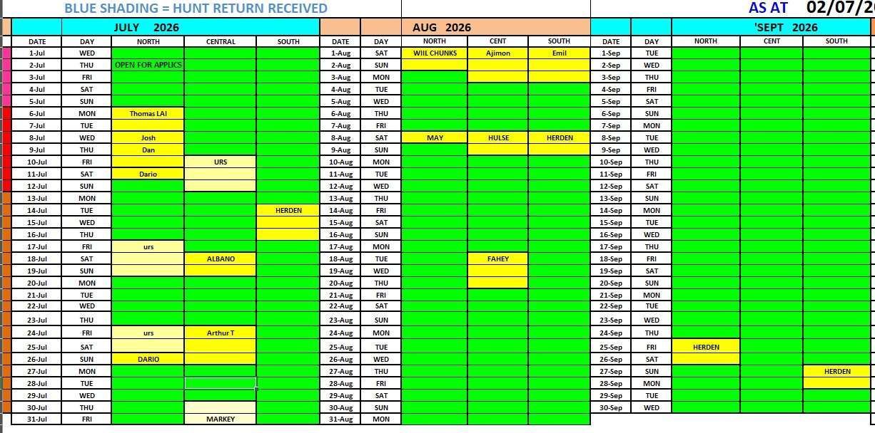 Hunt Schedule