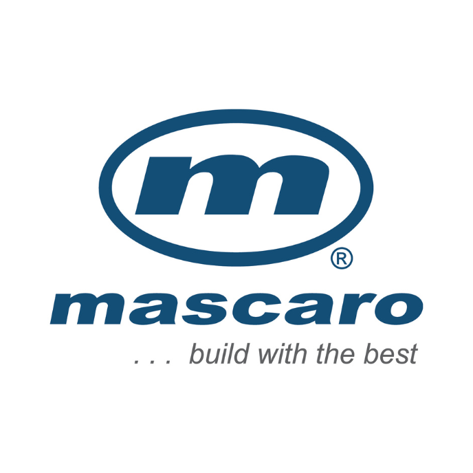 Mascaro logo: blue oval, white