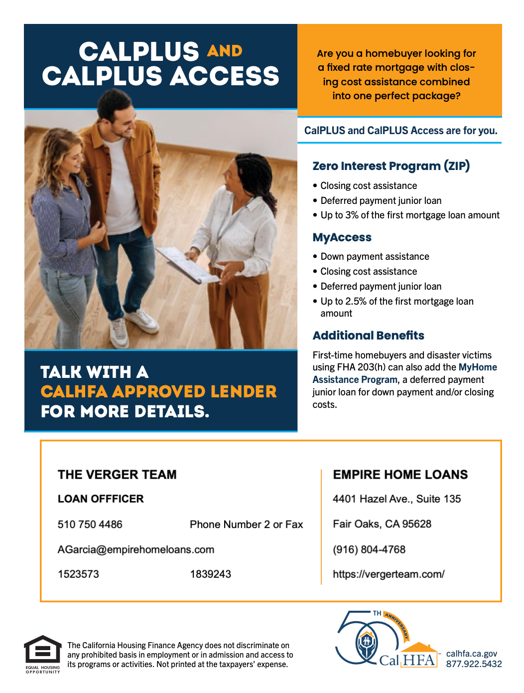 Flyer for Calplus and Calplus Access programs, with people looking at documents.