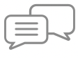 Two speech bubbles with lines on them on a white background.