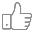 A line drawing of a thumbs up sign on a white background.