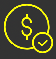 A dollar sign and a check mark in a yellow circle on a black background.