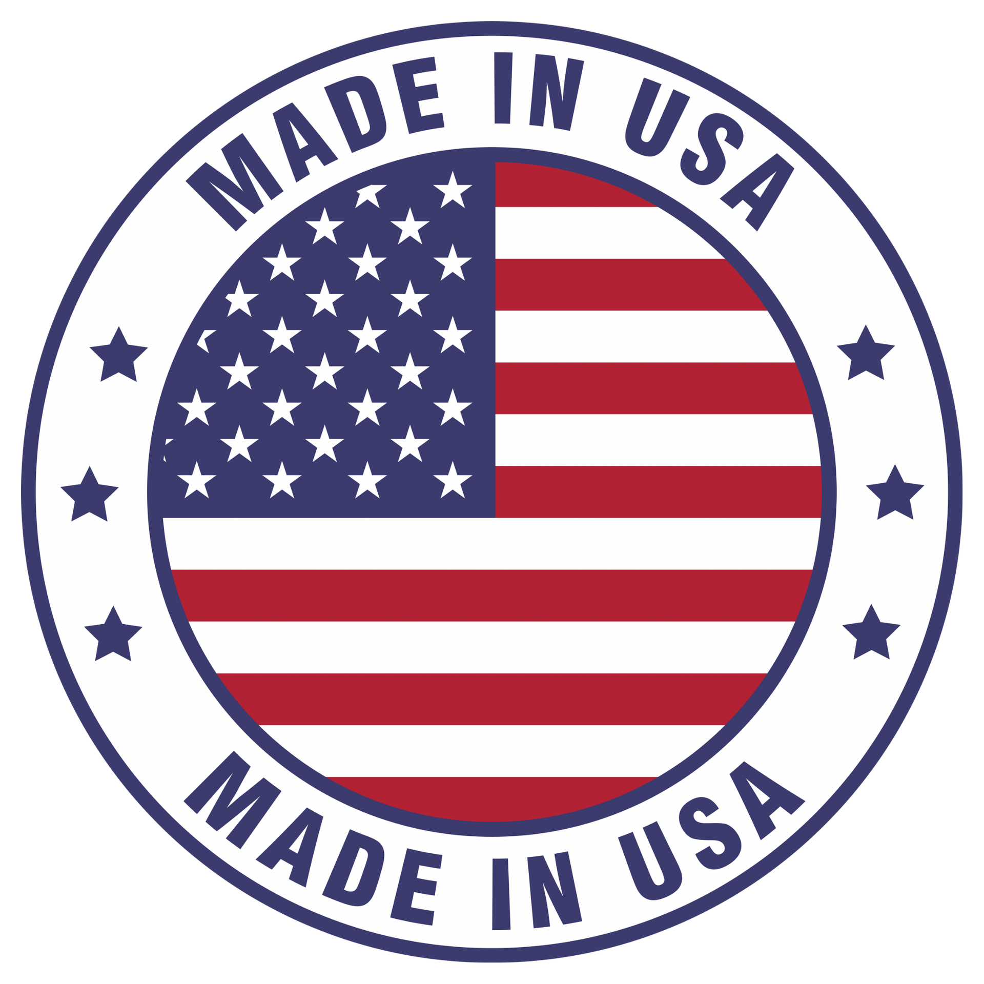 A made in usa stamp with an american flag in the center