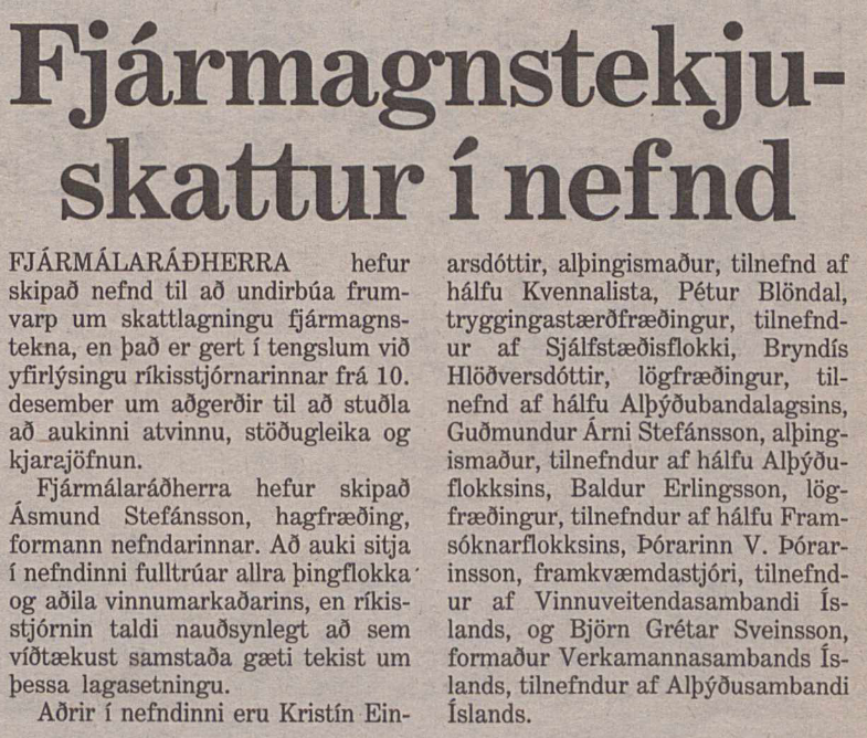 Fjármagnstekjuskattur í nefnd