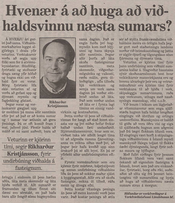 Hvenær á að huga að viðhaldsvinnu næsta sumars?
