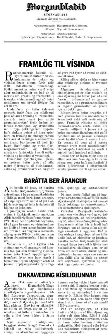 Framlog Til Visinda