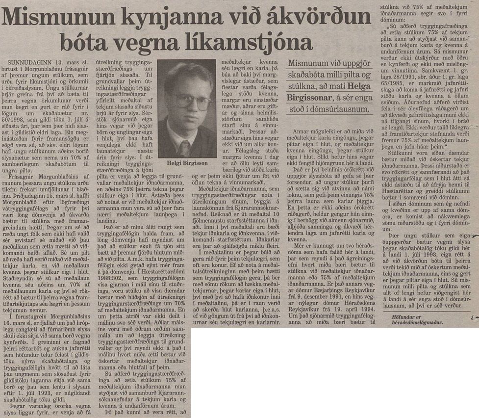 Mismunun kynjanna við ákvörðun bóta vegna líkamstjóns