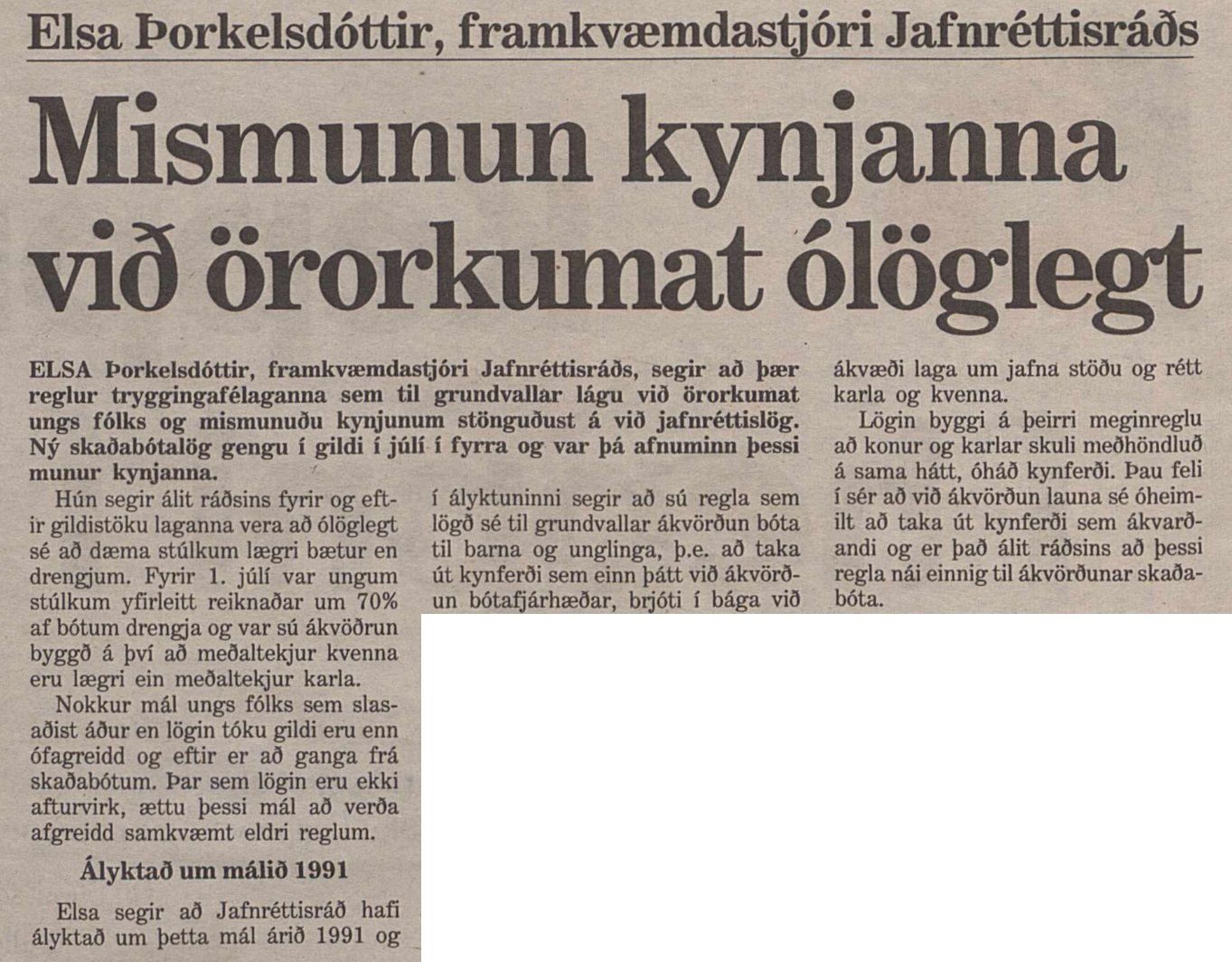 Mismunun kynjanna við örorkumat ólöglegt