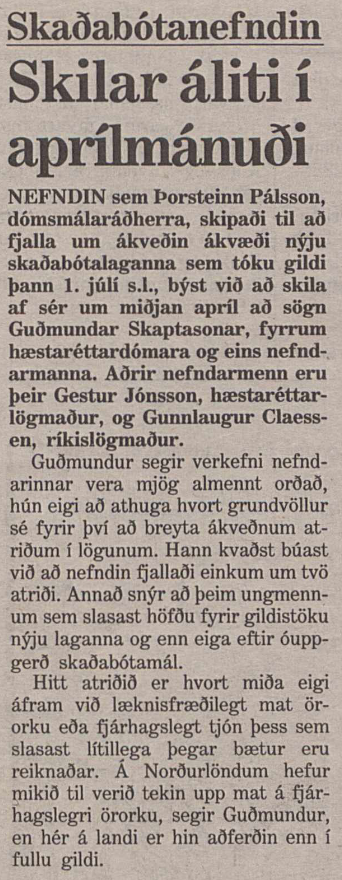 Skaðabótanefndin skilar áliti í aprílmánuði