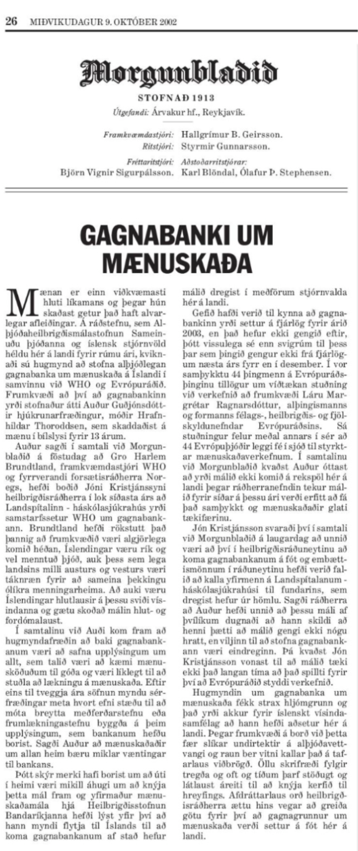 Gagnabanki um mænuskaða