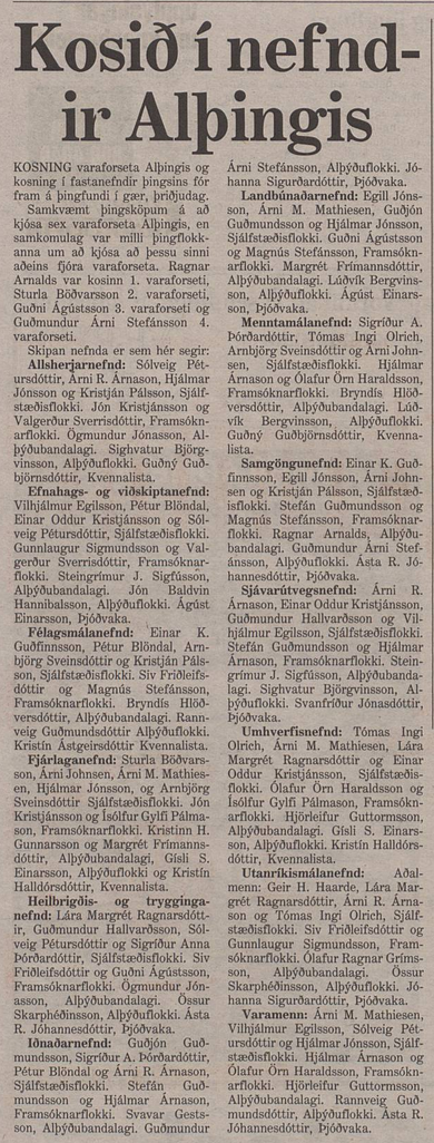 Kosið í nefndir Alþingis