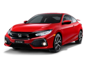 Honda Civic cupê vermelho com rodas pretas, mostrado em um fundo branco.
