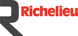 Logo Richelieu : un logo rouge à côté d’un « R » stylisé gris foncé.