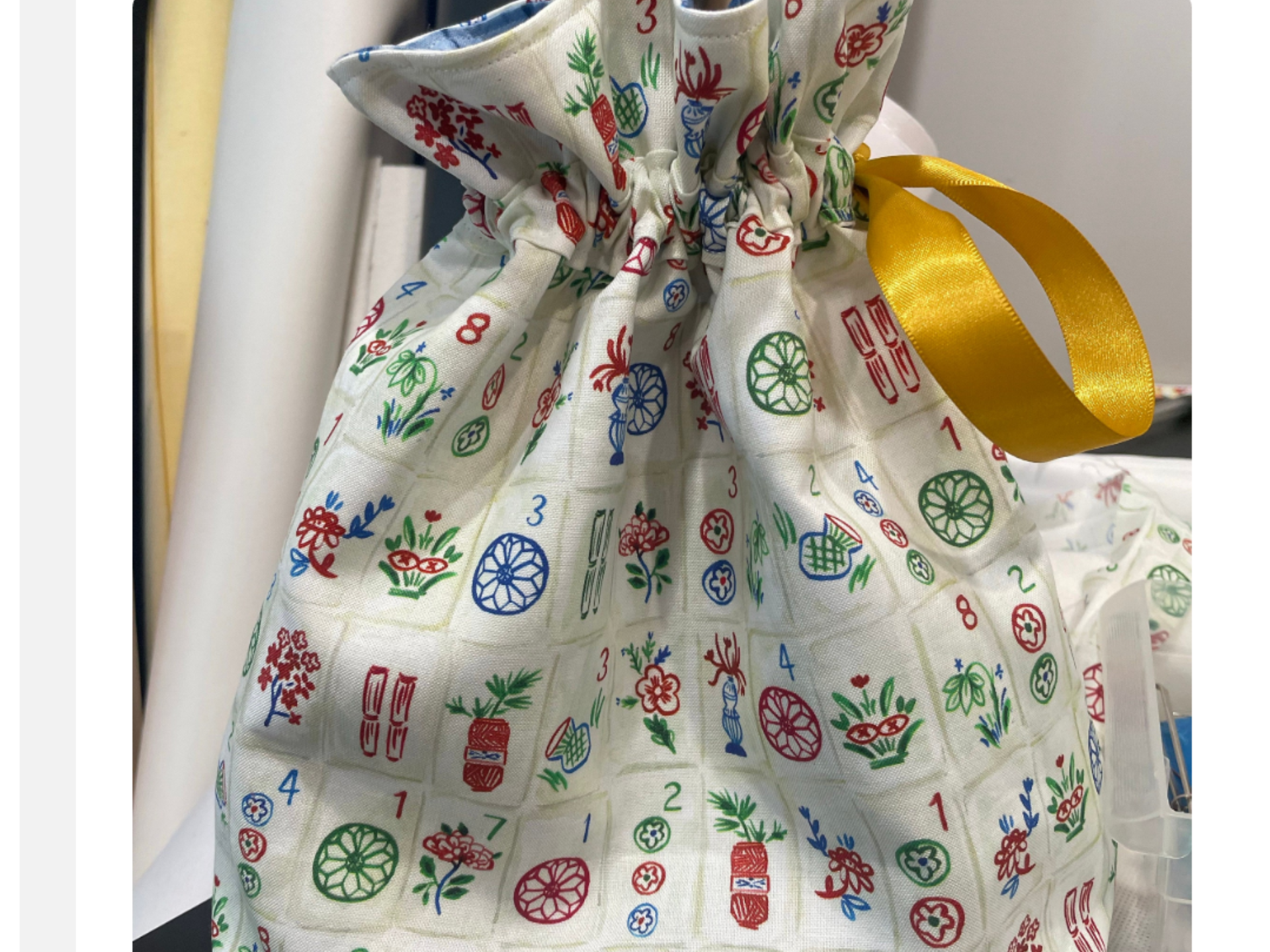 Reusable gift bag made by a customer of A Sewing Life, using a pattern sold in A Sewing Life shop