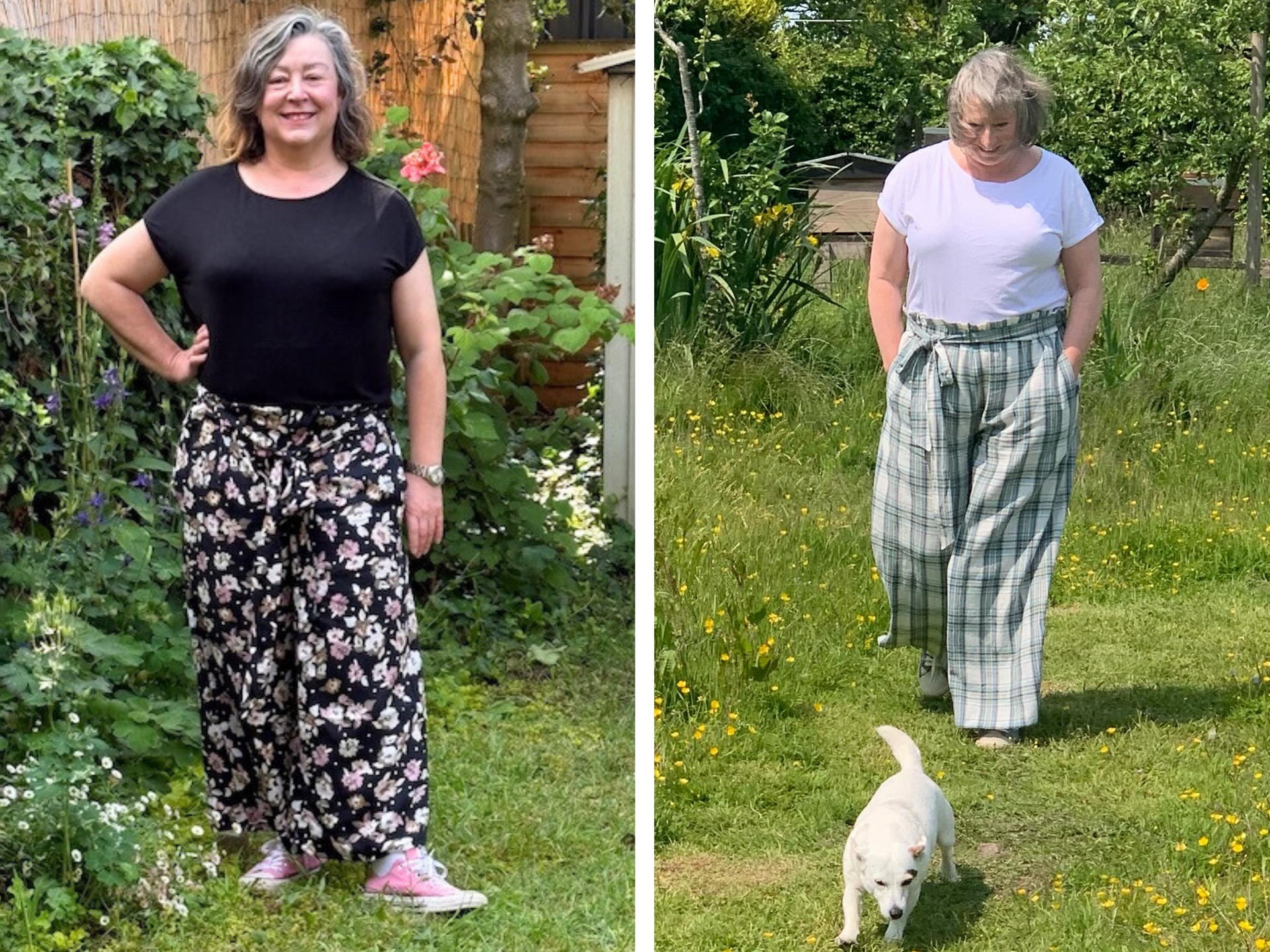 2 ladies wearing the shorts that they have made from the Grace Trouser pattern, sold by A Sewing Life