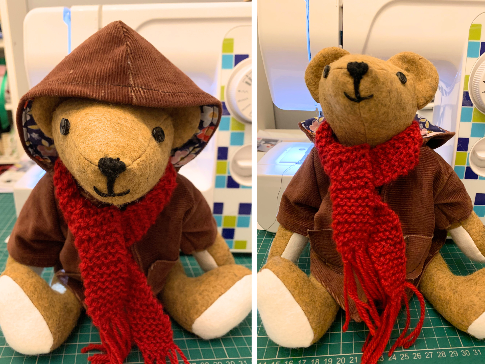 Theodore Bear made by a customer using the kit that is sole by A Sewing Life