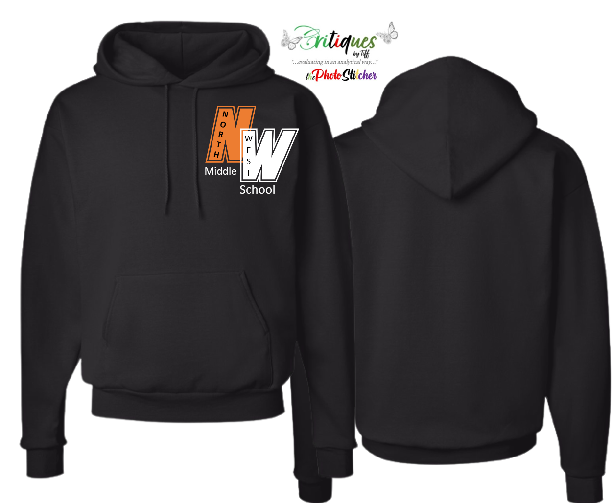 A black hoodie with the letter w on it