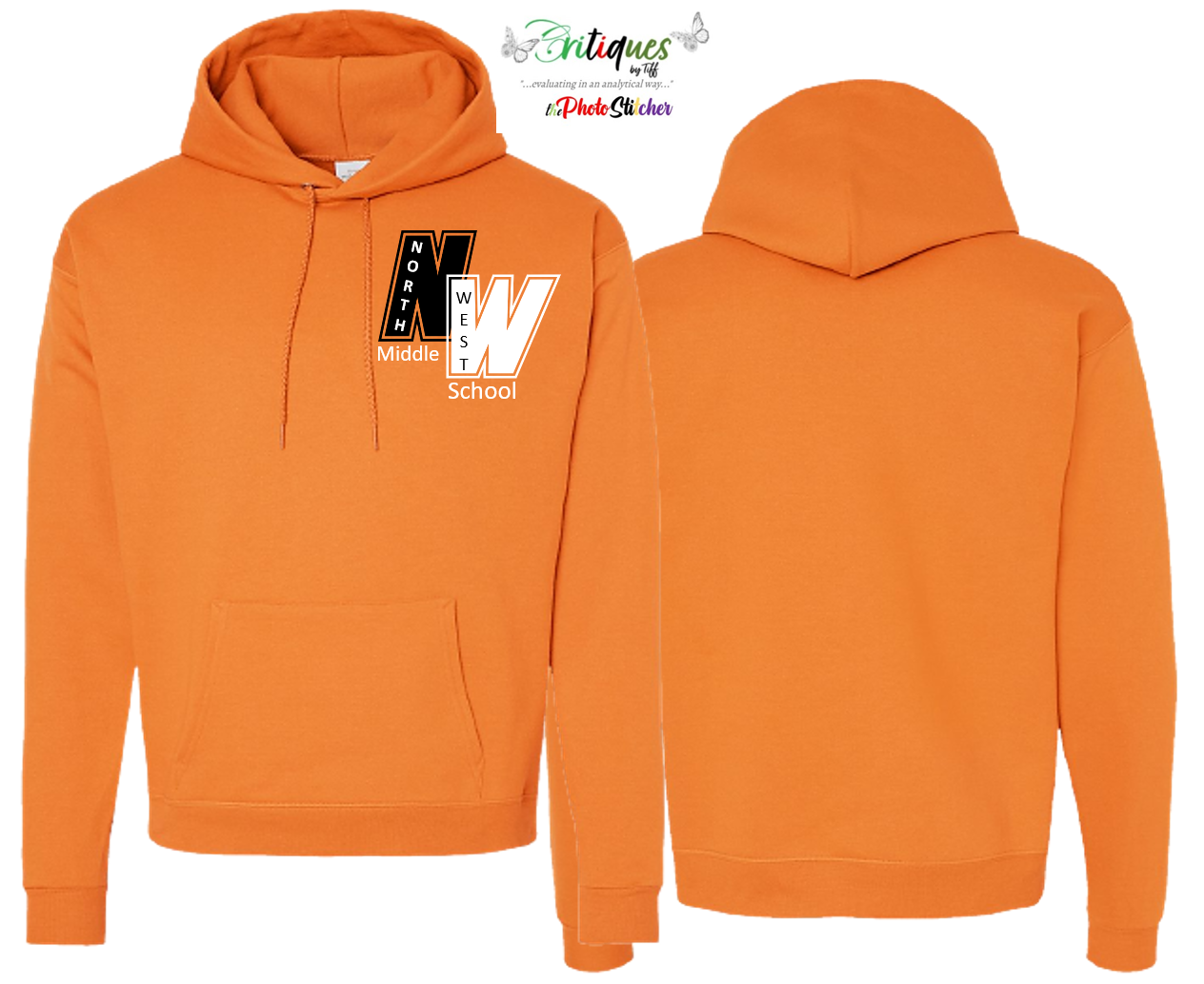 An orange hoodie with the letter w on it