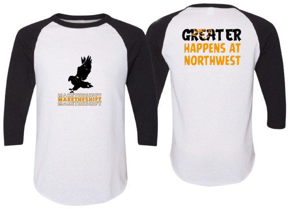 A baseball shirt that says greater happens at northwest