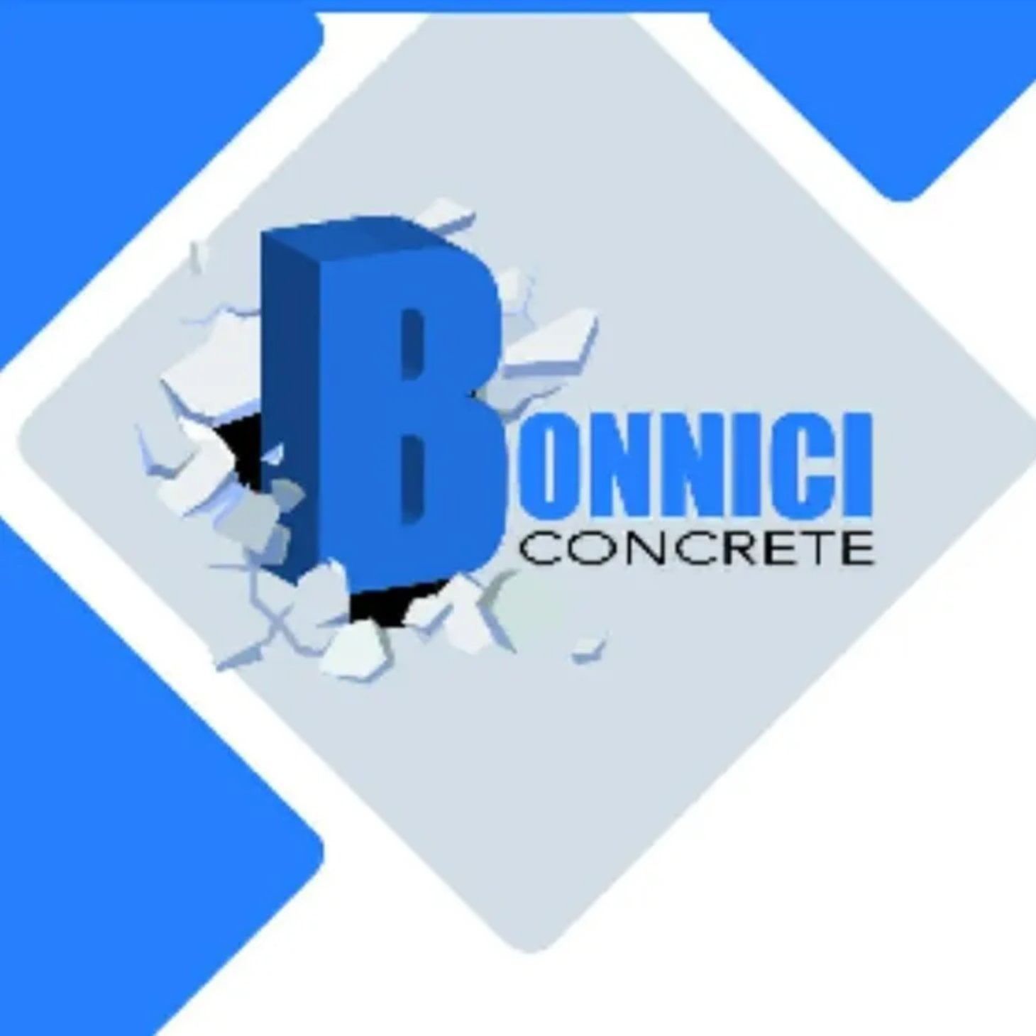 A blue and white logo for bonnici concrete