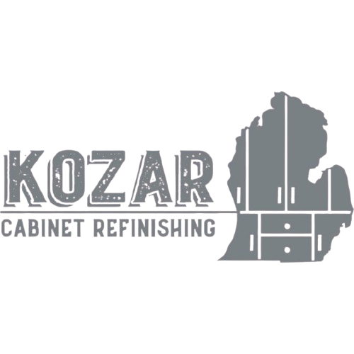 A kozar cabinet refinishing logo with a map on it