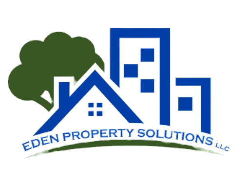 A blue and green logo for eden property solutions llc
