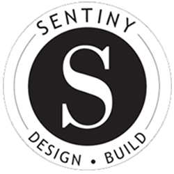 A black and white logo for sentry design build