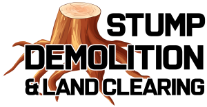 A logo for a company called stump demolition and land clearing