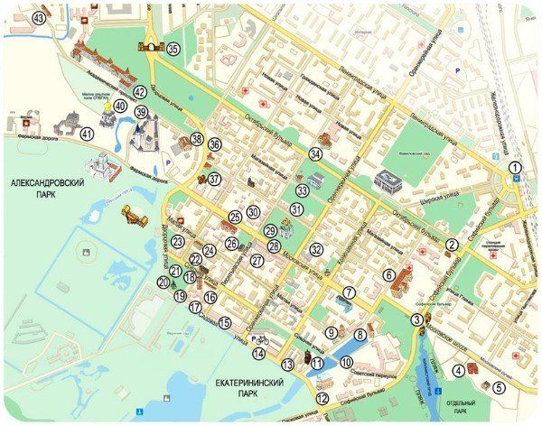 Карта Пушкина с достопримечательностями