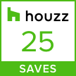 Houzz badge: green house icon, "25" in green, "Saves" in green.