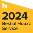 2024 Best of Houzz Service badge, yellow background with white house icon, black text.