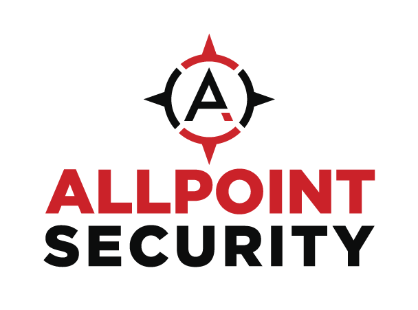 A red and black logo for allpoint security