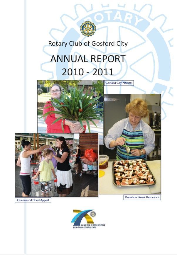 The cover of the rotary club of gosford city annual report