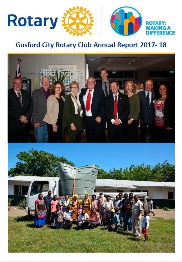 A group of people are posing for a picture for the gosford city rotary club annual report