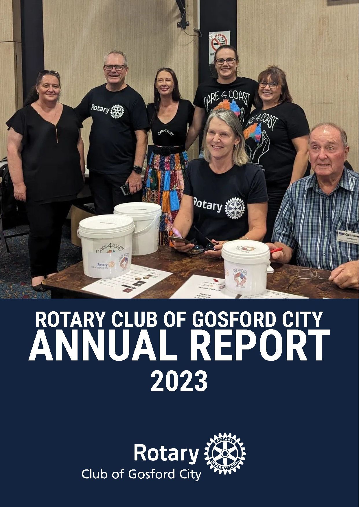 The cover of the rotary club of gosford city annual report for 2023.