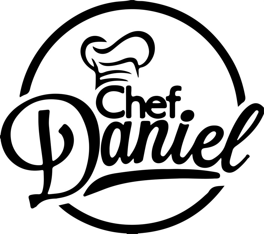 A black and white logo for chef daniel with a chef 's hat.